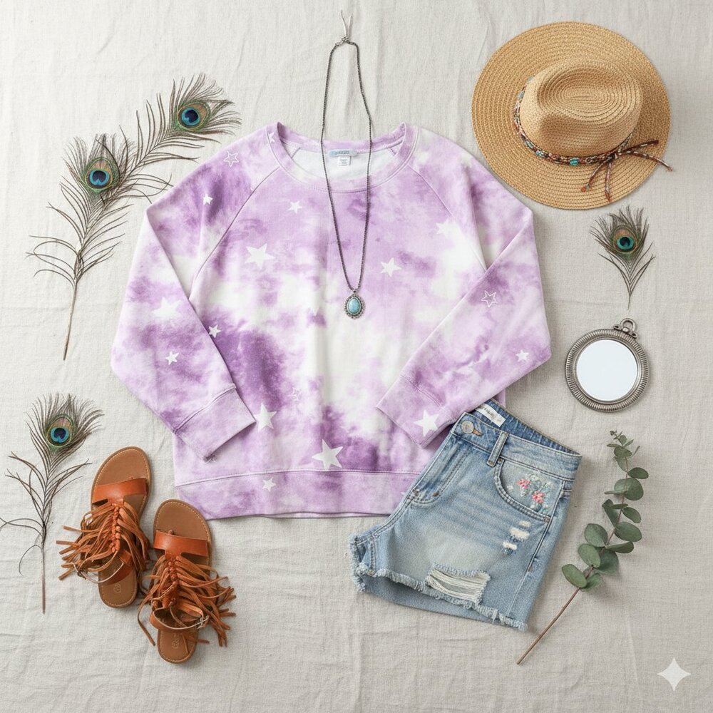 Wildfox Purple Tie Dye Star Sweatshirt -XXL - Picture 8 of 8